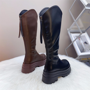 胖mm真皮长靴子加肥加宽长筒靴2025新款秋冬厚底增高高筒靴骑士靴