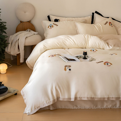 高端毛巾绣兰精天丝床上四件套真丝冷感床单被套丝滑床笠夏季床品