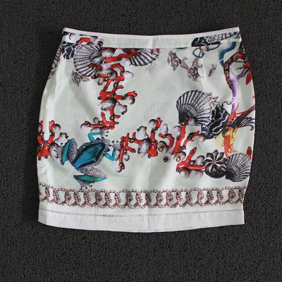 欧美珍珠贝壳不对称数码半身裙