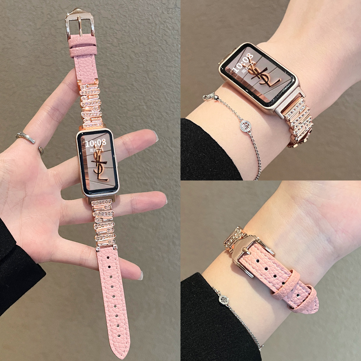 秋季新款不规则镶钻荔枝纹表带