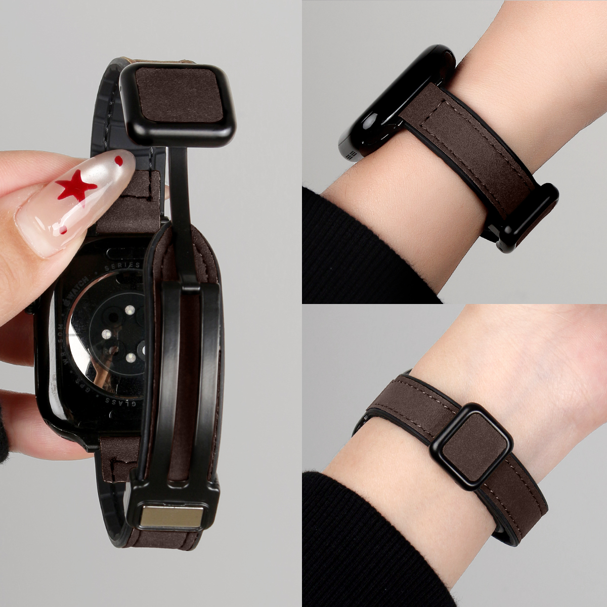 FIT4手表秋冬新款疯马皮磁吸表带