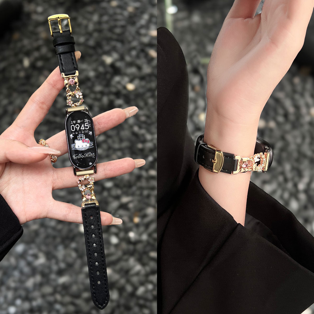 秋季新款镶钻蝴蝶间皮表带高级感