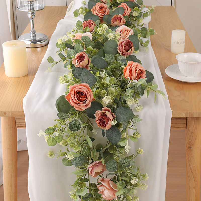 仿真玫瑰花藤山茶花藤条假花植物绣花花树藤装饰居家管道缠绕遮挡