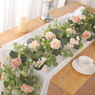 仿真玫瑰花藤山茶花藤条假花植物绣花花树藤装饰居家管道缠绕遮挡