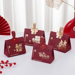紅卡喜糖盒結(jié)婚喜糖盒子婚禮糖盒禮盒回禮品糖果包裝 袋子空盒批發(fā)