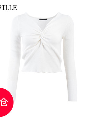 VIFILLE瑞飞儿2022春弹力长袖交叉设计针织衫上衣女V21A8418231