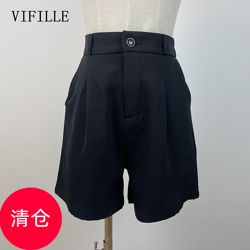 VIFILLE瑞飞儿夏黑色休闲西装四分裤宽松高腰短裤女V2X66800831