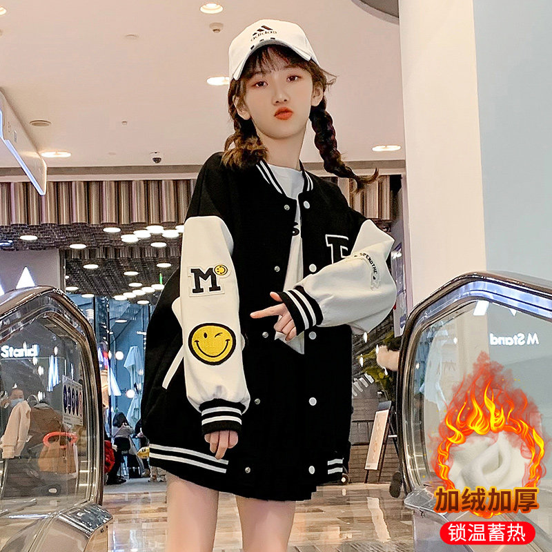 여아 코트 봄 가을 2024 새로운 한국어 버전 어린이 벨벳 스포츠 가을 의류 큰 어린이 유행 야구 유니폼