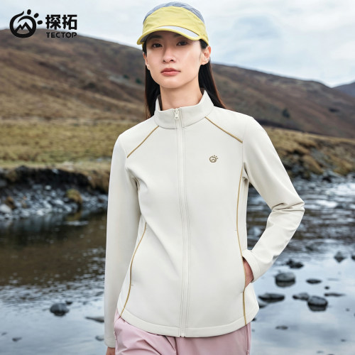 探拓软壳衣女秋冬薄绒防水登山服