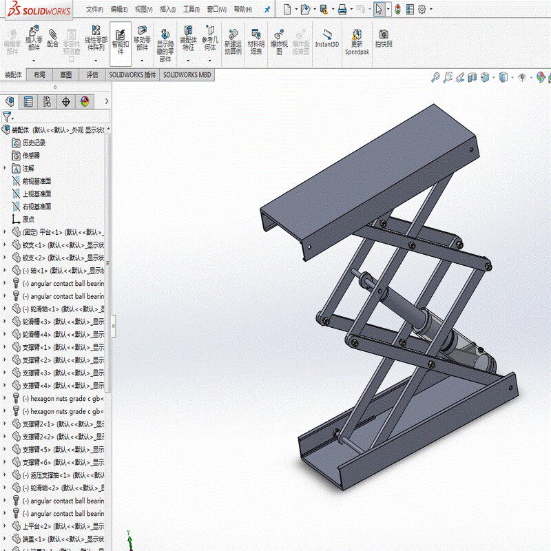 液压剪叉式升降台三维设计 升降机含三维SW2010模型+CAD图纸+说明