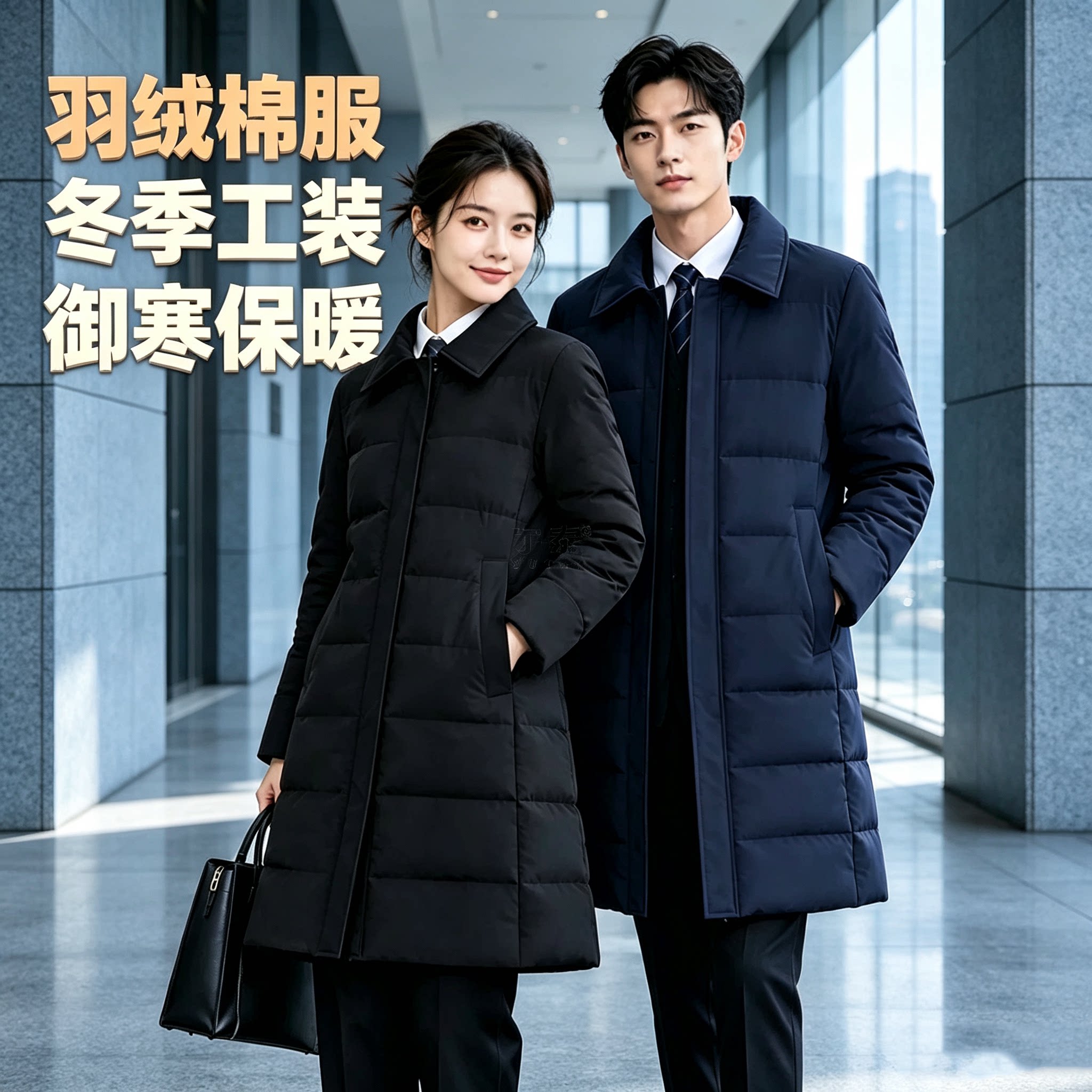 职业装棉服工装男女冬季商务前台中长销售经理顾问加厚棉衣工作服