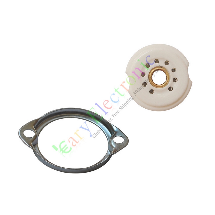 小9脚陶瓷电子管插座银色脚，管座直径21.5mm 面板开孔21.8mm，安装中心孔距28mm，机加黄铜中心孔，适用于6BQ5/EL84 6CG7/6FQ7 6DJ8/ECC88 6DL4 6EU7 6AU8 12AT7/ECC81 12AU7/ECC82 12AX7/ECC8