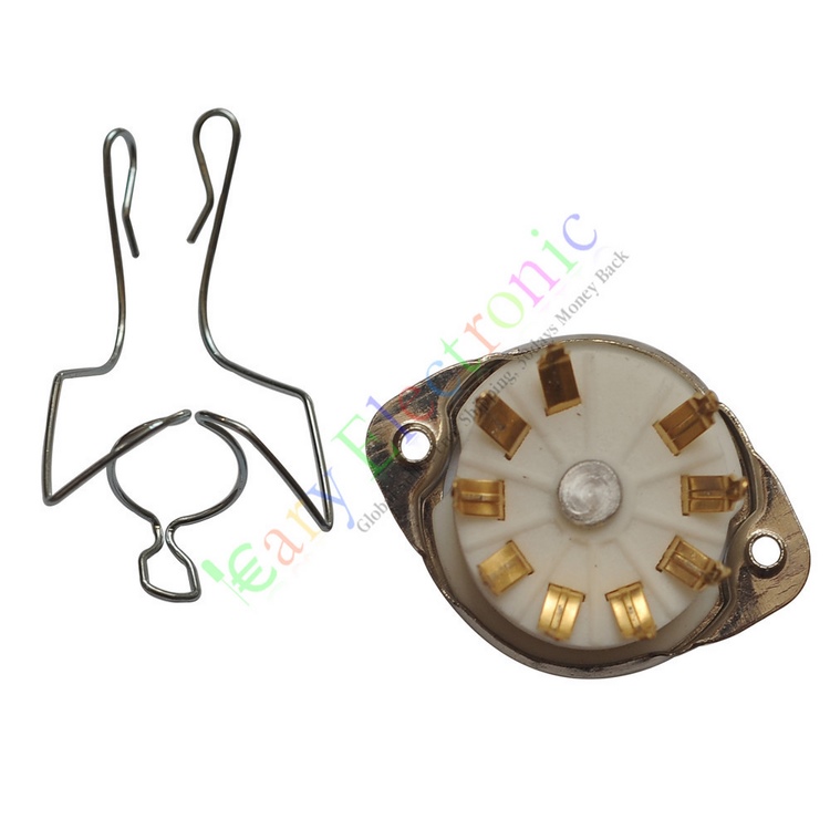 陶瓷镀金小9脚电子管管座 带拉弹架 带锁固定管子用PCB板用， 中间无孔， 适用 12AU7 E88CC、6922、12AX7、EF86、 等小9脚电子管