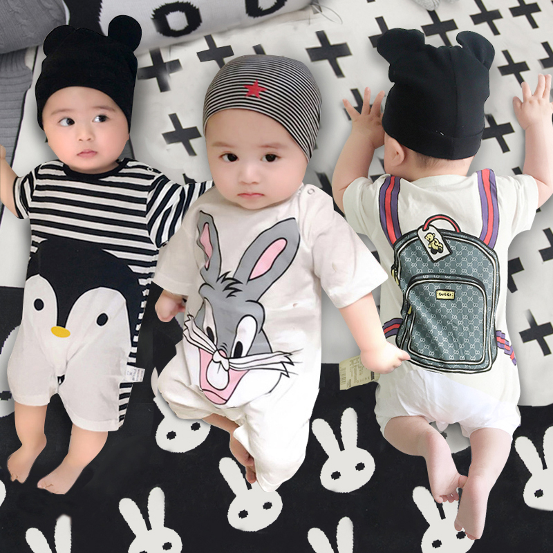 女嬰兒連體衣服夏季男寶寶夏裝3薄款0新生兒短袖潮服6個月1歲哈衣