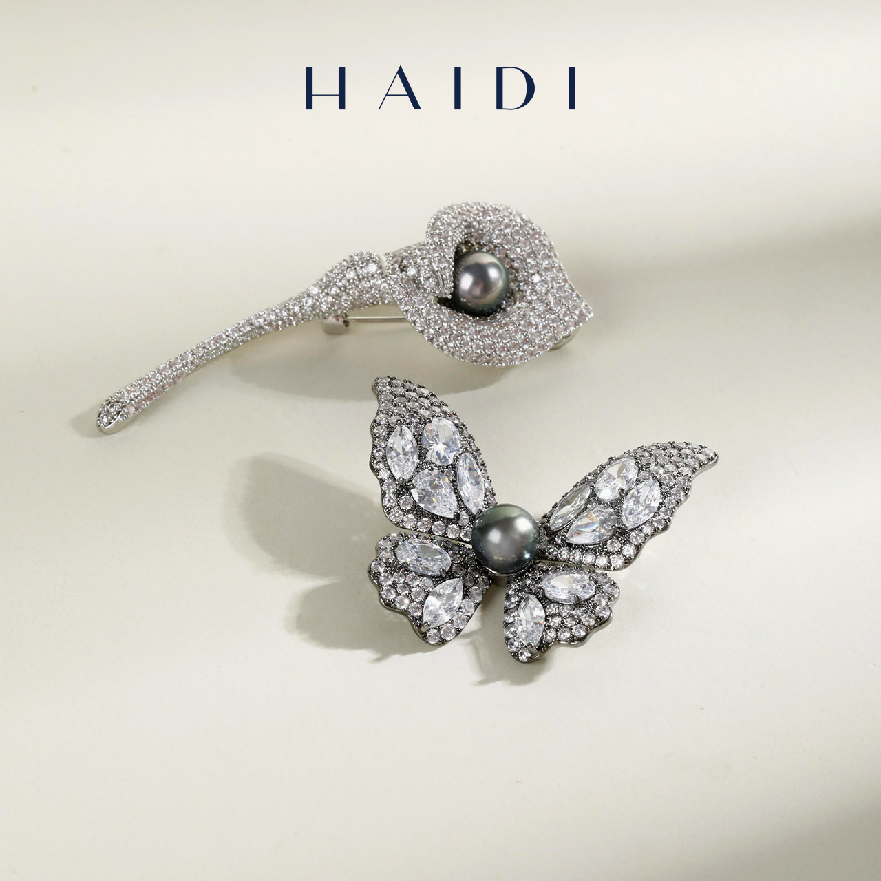 海蒂珠宝 幻蝶 8-9mm深海大溪地黑珍珠胸针正品 送礼好物