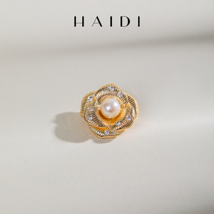 7mm海水akoya浅金色珍珠胸针时尚 送礼好物 心上玫瑰 海蒂珠宝