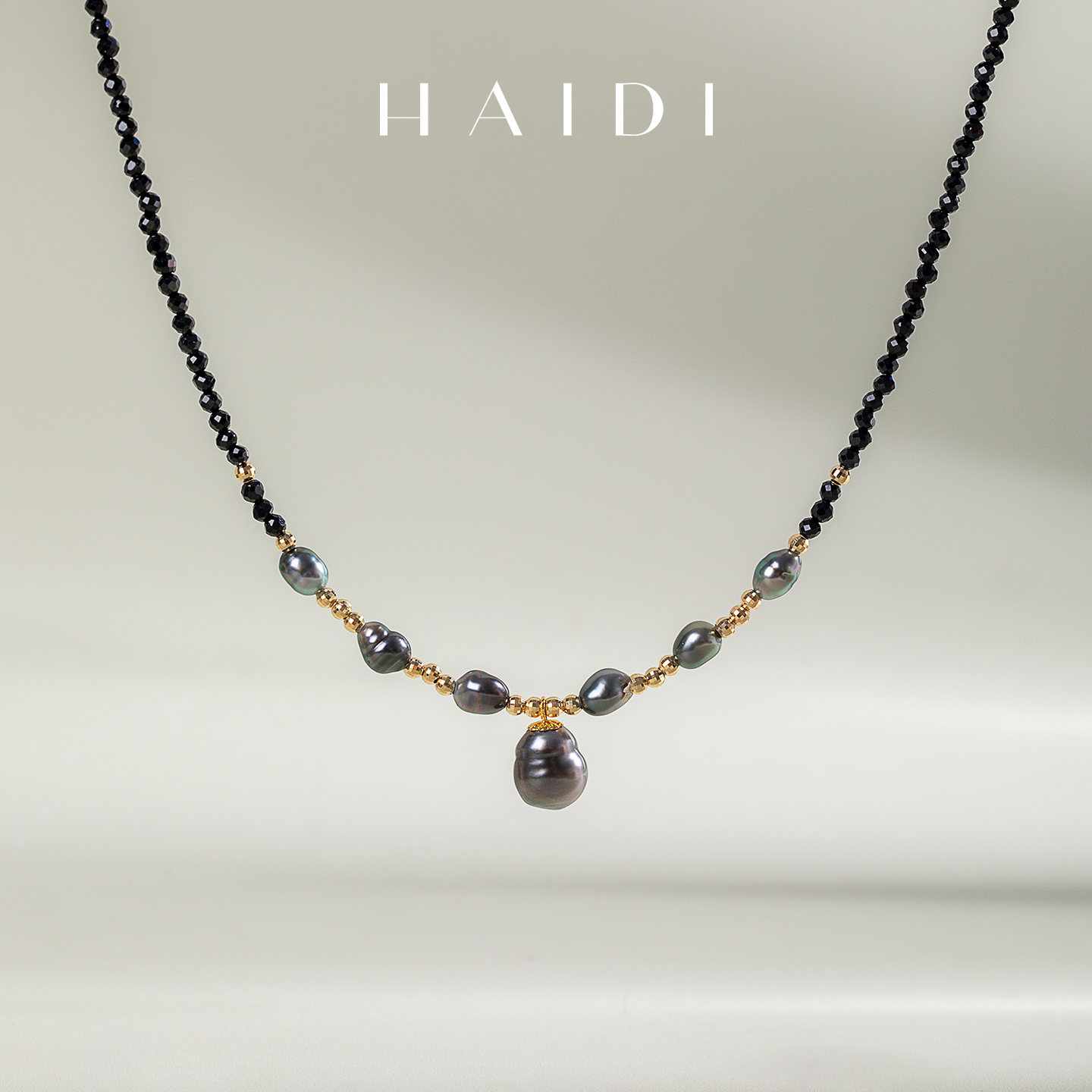 海蒂珠宝 深海梦境 大溪地keshi+黑色尖晶石项链 18k金 七夕好礼