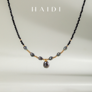 18k金 海蒂珠宝 黑色尖晶石项链 大溪地keshi 七夕好礼 深海梦境