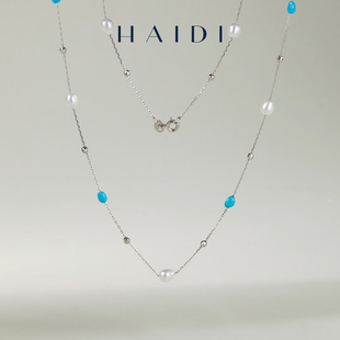 S925银 海蒂珠宝 5mm淡水珍珠松石毛衣链 4.5 送礼好物 青瓷意欢