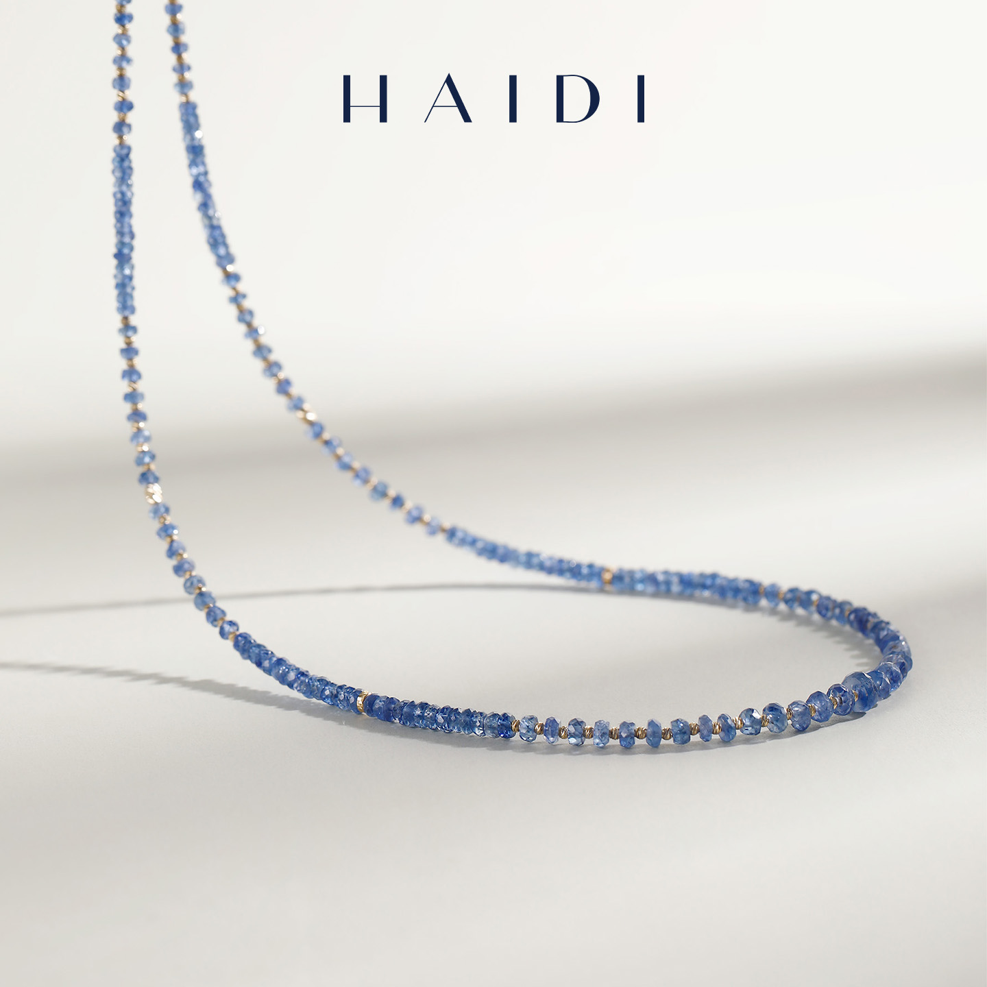 海蒂珠宝 海的心跳 约1-4mm矢车菊蓝宝石设计款项链毛衣链 18K金