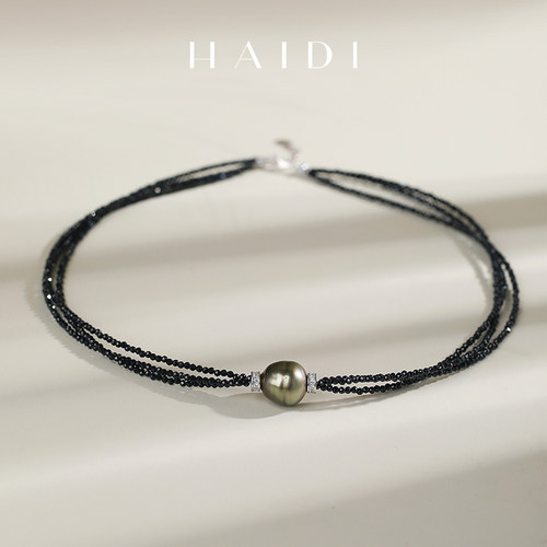海蒂珠宝 暗夜银河【13周年限定款】12-13mm大溪地珍珠黑尖晶项链