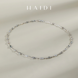 4mm铂金灰大溪地keshi项链 18K金锁骨链颈链◇ 寻隐 海蒂珠宝