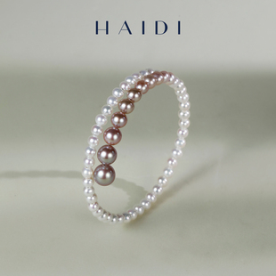 8mm渐变淡水珍珠手镯时尚 海蒂珠宝 紫薇 女礼物 曼塔玫瑰系列