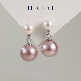 曼塔玫瑰 耳坠 紫烟 11mm淡水珍珠双珠款 S925银 海蒂珠宝