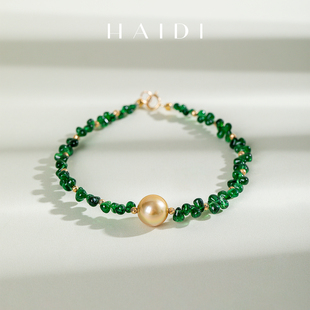 9mm南洋金珠水滴沙弗莱设计手链礼物正品 18k 烟波竹月 海蒂珠宝