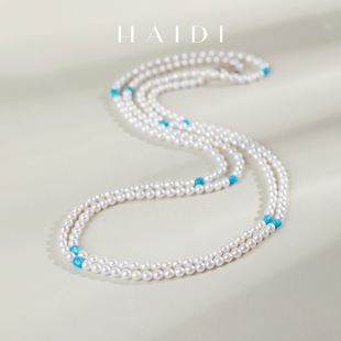 4mm松石4 5mm淡水珍珠毛衣链S925银项链女◇ 睡美人 海蒂珠宝