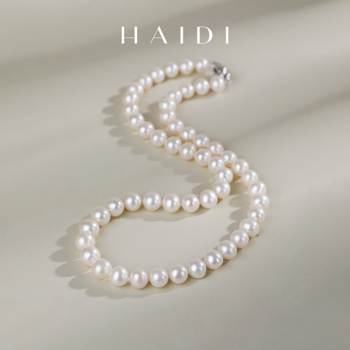 海蒂珠宝 灼华 7-8mm淡水无核珍珠项链 S925银玫瑰扣串链礼物女◇