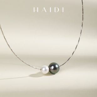 经典 海蒂珠宝 12mm深海大溪地海水Akoya珍珠项链 熊猫配色 影澜