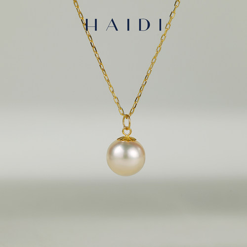 海蒂珠宝 温瑶 8-8.5mm浅金色海水Akoya珍珠吊坠 18k金送礼好物