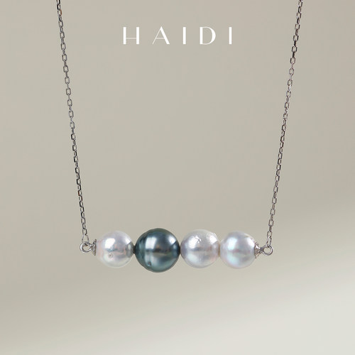 海蒂珠宝 幻汐 约8-10mm海水Akoya大溪地珍珠项链 S925银送女友◇