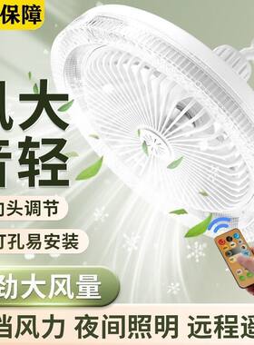 新款E27螺口水晶风扇灯万向吊扇LED一体智能遥控三色家用卧室厨房