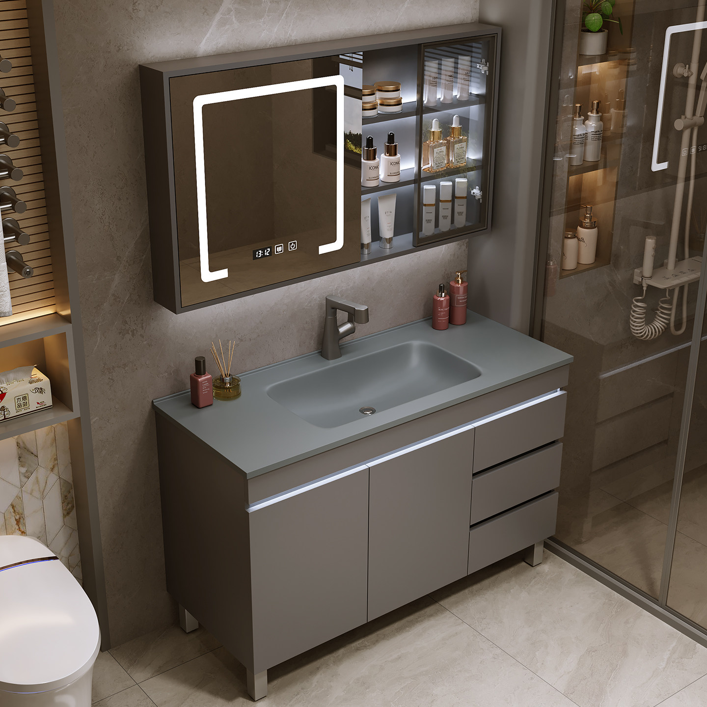 智能浴室镜柜组合落地洗漱台卫生间洗手池洗脸盆柜陶瓷一体盆卫浴
