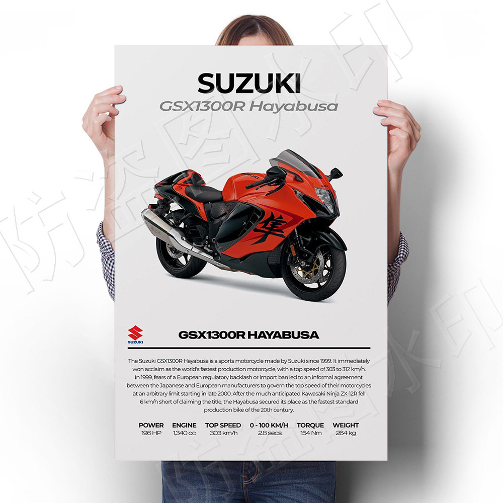 铃木隼摩托车赛车海报挂画大学男寝室宿舍卧室贴画墙装饰画机车