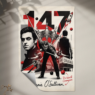 奥沙利文147海报斯诺克世锦赛冠军挂画台球厅装饰桌球黑八墙贴画