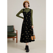 背带裙女秋冬修身 弥古法式 灯芯绒连衣裙冬季 外穿内搭碎花吊带裙子