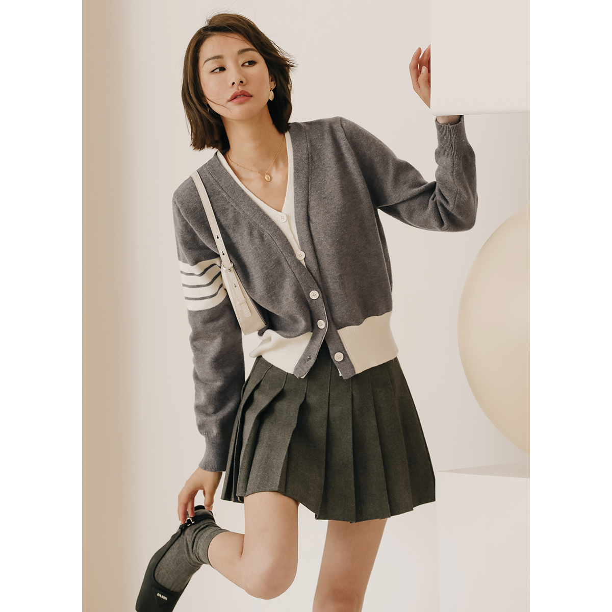 假两件上衣v领针织毛衣开衫外套