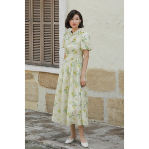 弥古新中式国风改良旗袍连衣裙女夏小众不撞款碎花裙收腰度假裙子