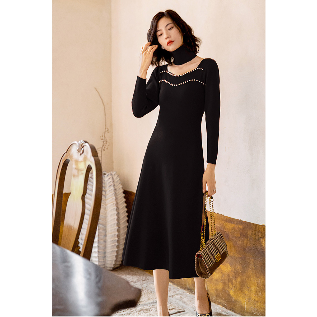 弥古针织连衣裙秋冬2021新款法式