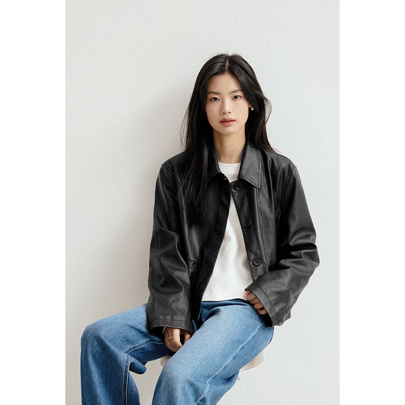 复古皮衣外套女宽松机车服