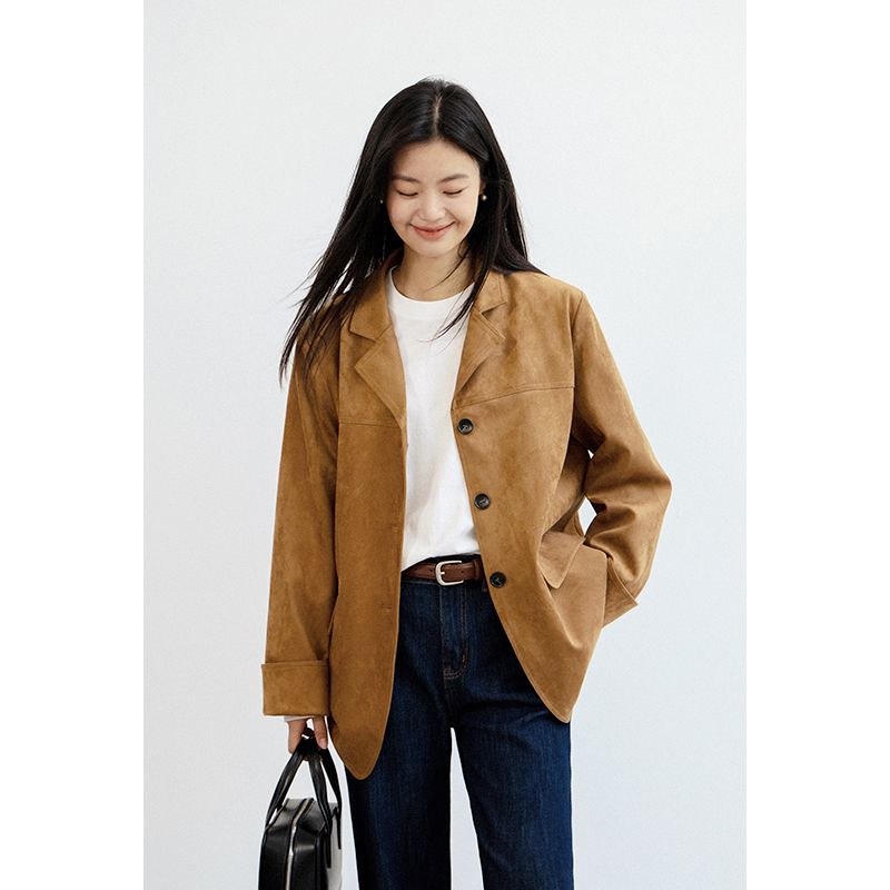 小个子鹿皮绒西服外套女