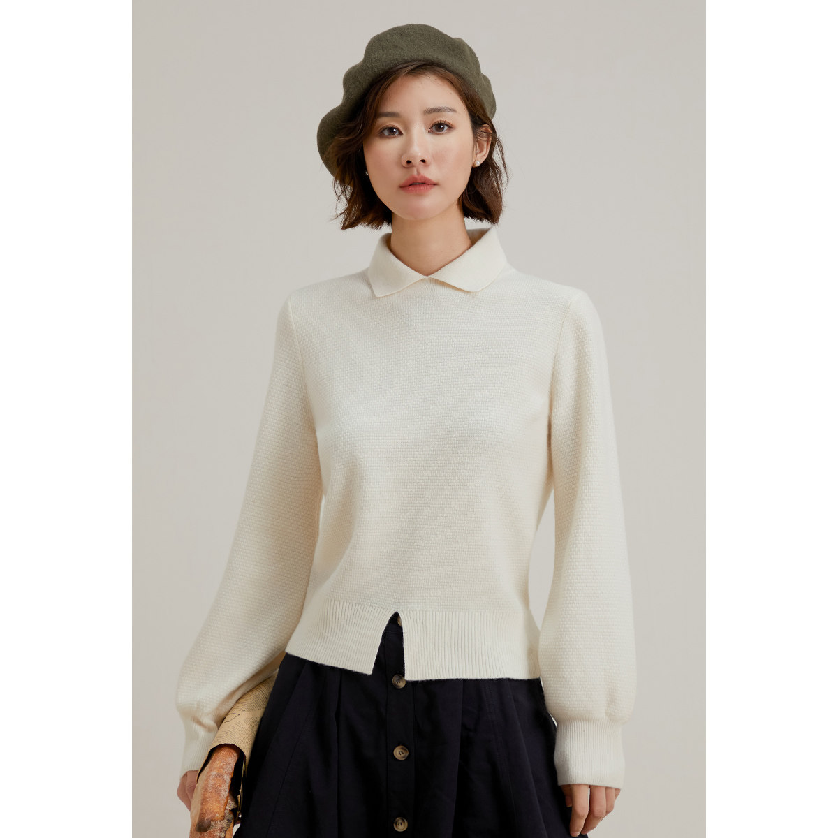 法式polo领修身针织衫