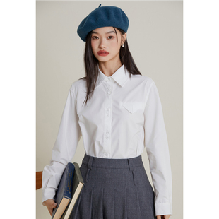 衬衣 叠穿打底内搭法式 弥古白色纯棉衬衫 女上衣高级感2025秋冬长袖