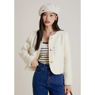 弥古白色羊毛针织外套女秋冬名媛小香风重工编织小西服宽松高级感