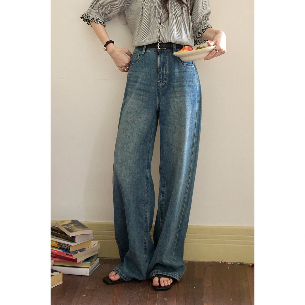 弥古复古美式做旧直筒牛仔裤女2026新款春季显瘦高腰阔腿裤高级感