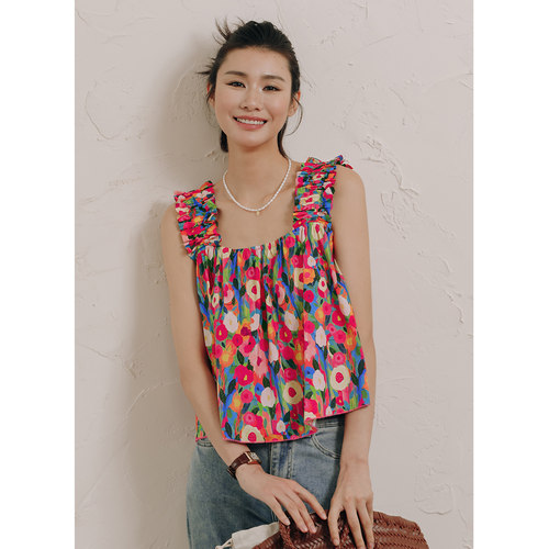 碎花吊带背心女高级感