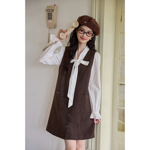 弥古小香风咖色背心裙女宽松美拉德小个子连衣裙2025年秋冬马甲裙